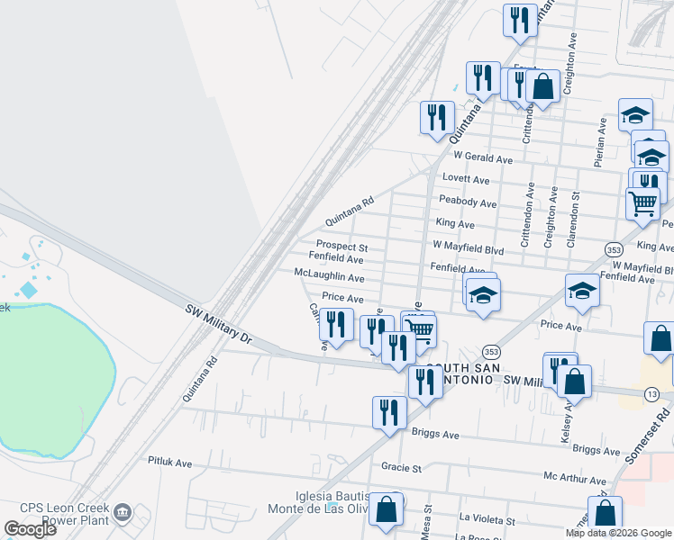 map of restaurants, bars, coffee shops, grocery stores, and more near 643 Mclaughlin Avenue in San Antonio