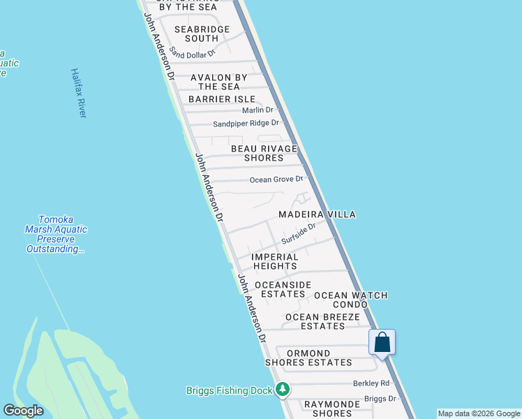 map of restaurants, bars, coffee shops, grocery stores, and more near 150 Riverwalk Court in Ormond Beach