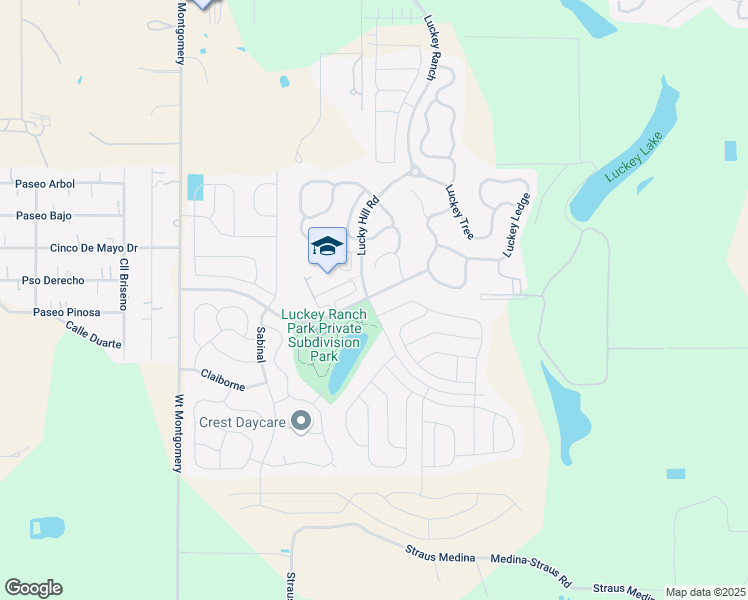 map of restaurants, bars, coffee shops, grocery stores, and more near 6901 Lucky Hill Road in San Antonio