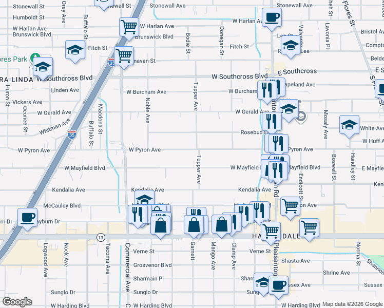 map of restaurants, bars, coffee shops, grocery stores, and more near 806 West Pyron Avenue in San Antonio