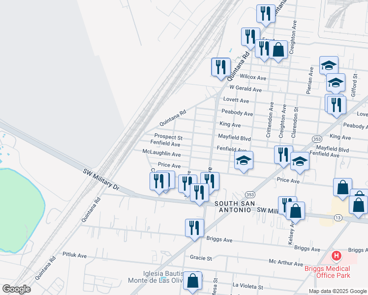 map of restaurants, bars, coffee shops, grocery stores, and more near 607 Mclaughlin Avenue in San Antonio