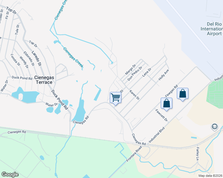 map of restaurants, bars, coffee shops, grocery stores, and more near 138 Owens Drive in Del Rio