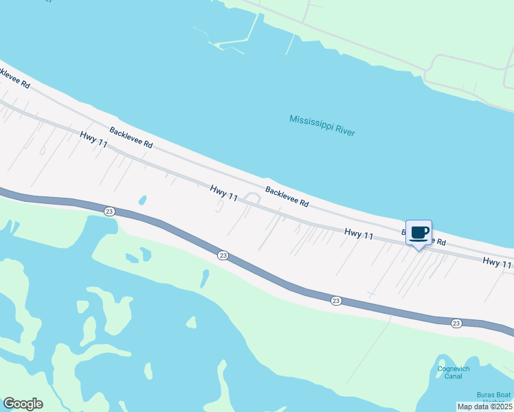map of restaurants, bars, coffee shops, grocery stores, and more near 34722 Highway 11 in Buras