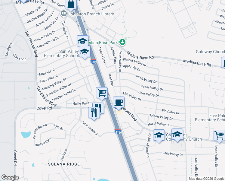 map of restaurants, bars, coffee shops, grocery stores, and more near 7051 Port Bay in San Antonio