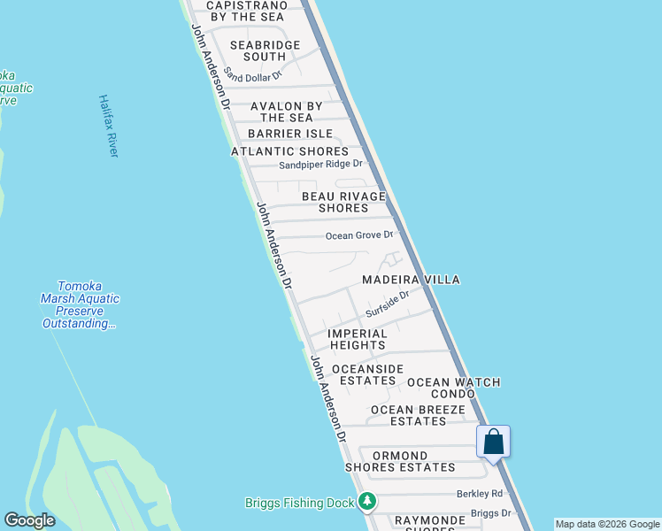 map of restaurants, bars, coffee shops, grocery stores, and more near 150 Riverwalk Court in Ormond Beach