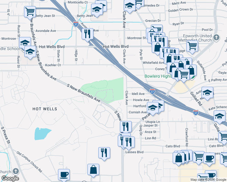 map of restaurants, bars, coffee shops, grocery stores, and more near in San Antonio