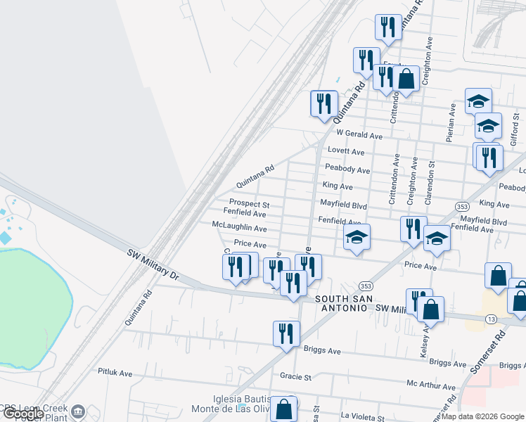 map of restaurants, bars, coffee shops, grocery stores, and more near 643 Mclaughlin Avenue in San Antonio
