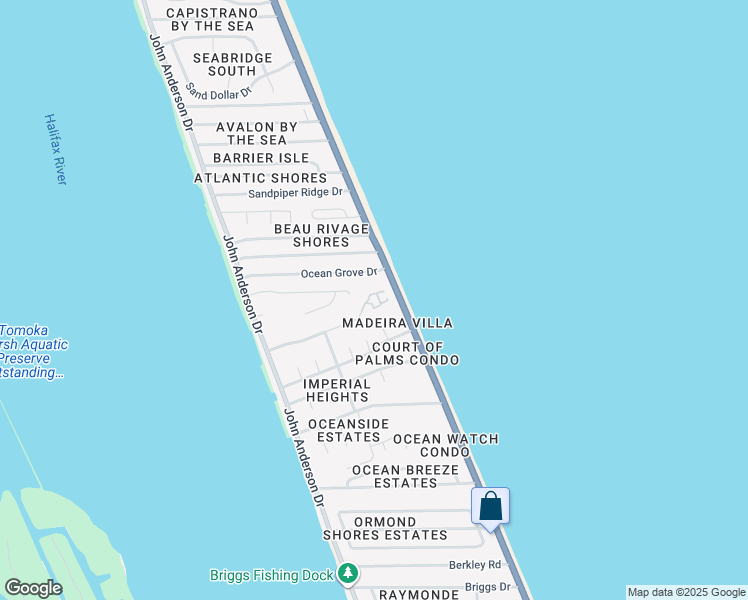 map of restaurants, bars, coffee shops, grocery stores, and more near 11 Jamaica Circle in Ormond Beach
