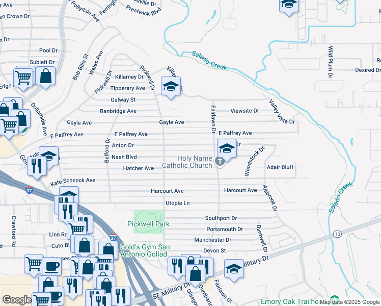 map of restaurants, bars, coffee shops, grocery stores, and more near 359 Hatcher Avenue in San Antonio