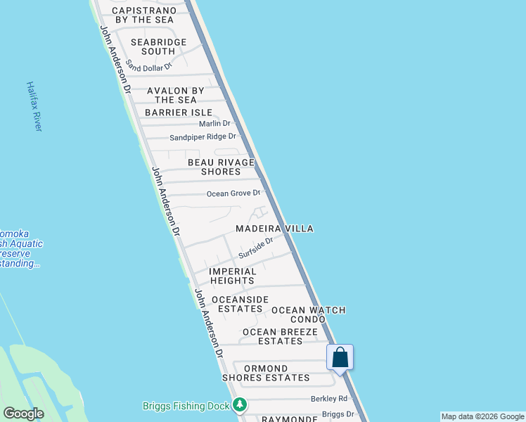 map of restaurants, bars, coffee shops, grocery stores, and more near in Ormond-by-the-Sea