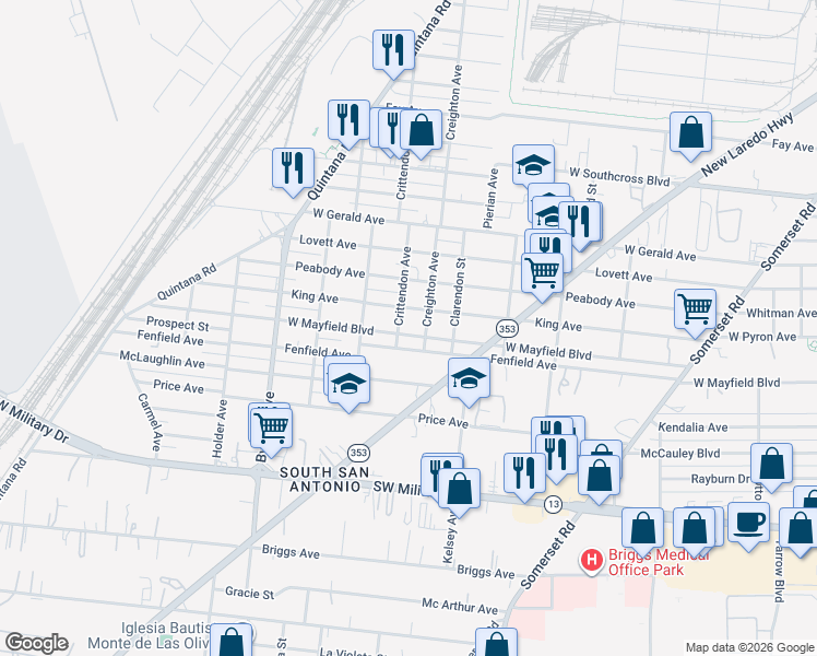 map of restaurants, bars, coffee shops, grocery stores, and more near 606 King Avenue in San Antonio