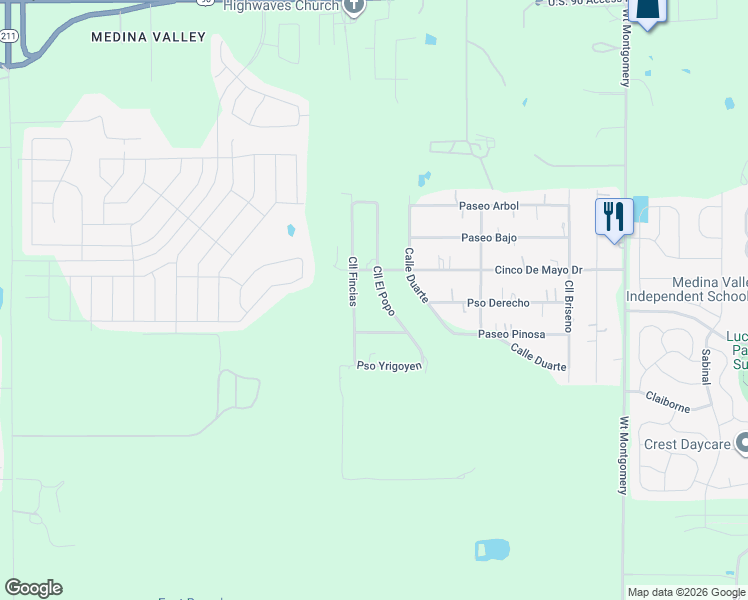 map of restaurants, bars, coffee shops, grocery stores, and more near 7787 Calle El Popo in San Antonio