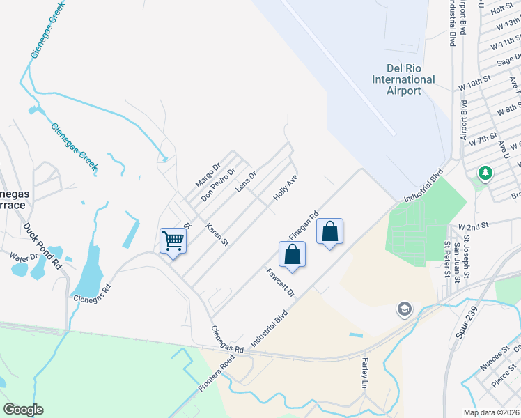 map of restaurants, bars, coffee shops, grocery stores, and more near 168 Holly Drive in Del Rio