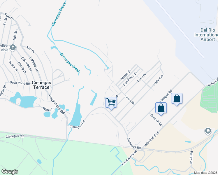 map of restaurants, bars, coffee shops, grocery stores, and more near 175 Owens Drive in Del Rio