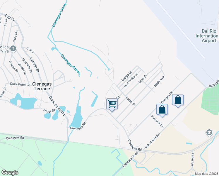 map of restaurants, bars, coffee shops, grocery stores, and more near 175 Owens Drive in Del Rio