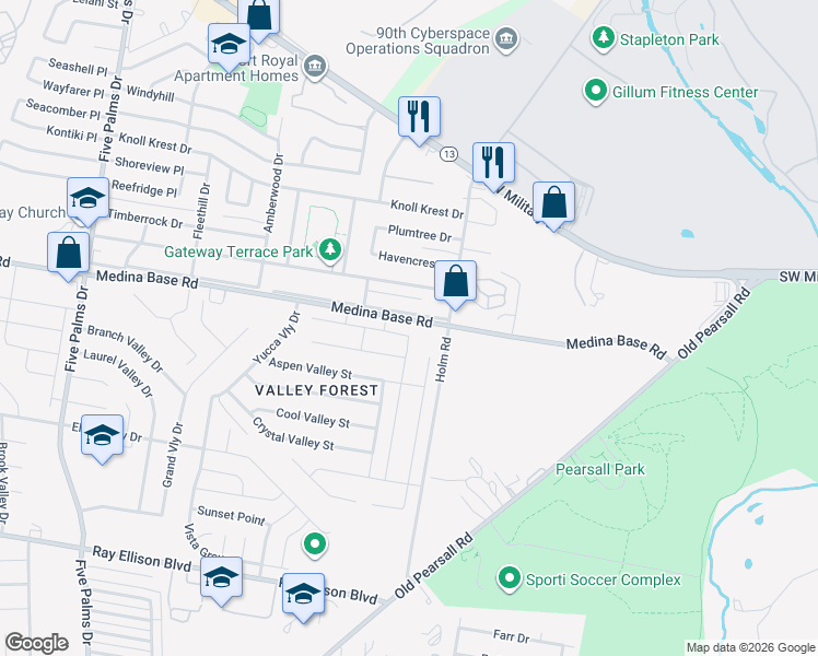 map of restaurants, bars, coffee shops, grocery stores, and more near 5419 Middlefield Drive in San Antonio
