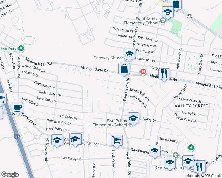 map of restaurants, bars, coffee shops, grocery stores, and more near 5927 Autumn Palms in San Antonio