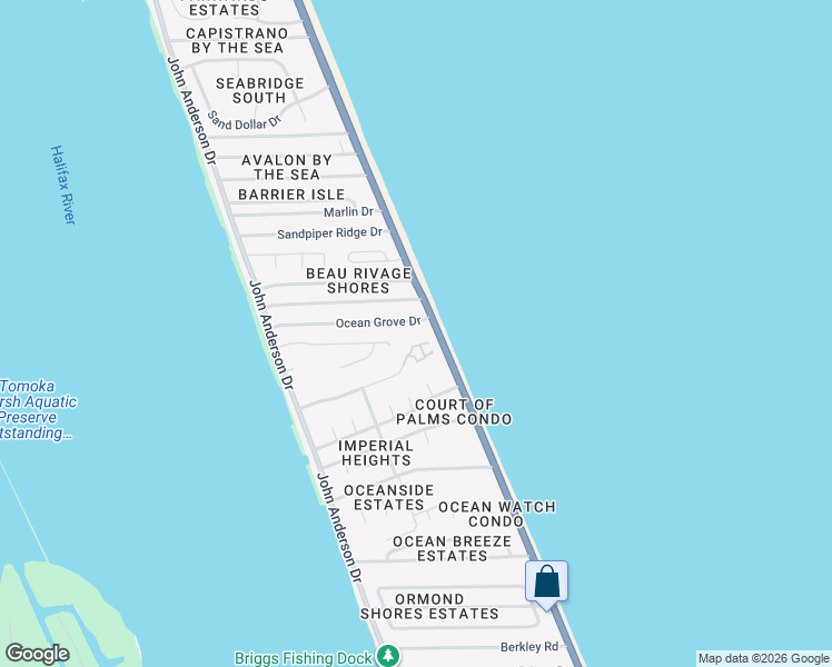 map of restaurants, bars, coffee shops, grocery stores, and more near 2860 Ocean Shore Boulevard in Ormond Beach