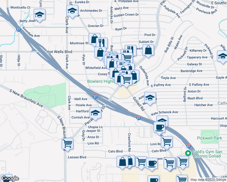 map of restaurants, bars, coffee shops, grocery stores, and more near 274 Coral Avenue in San Antonio