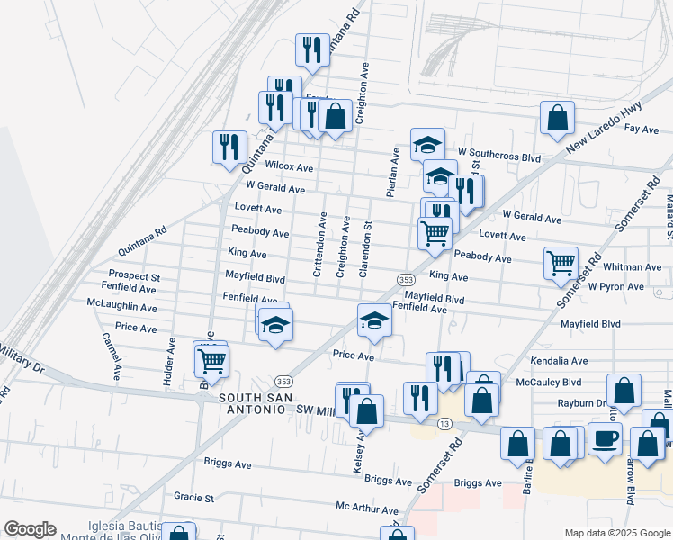 map of restaurants, bars, coffee shops, grocery stores, and more near 606 King Avenue in San Antonio