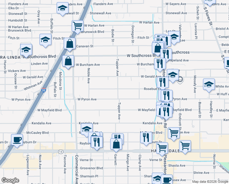 map of restaurants, bars, coffee shops, grocery stores, and more near 310 Rosebud Lane in San Antonio