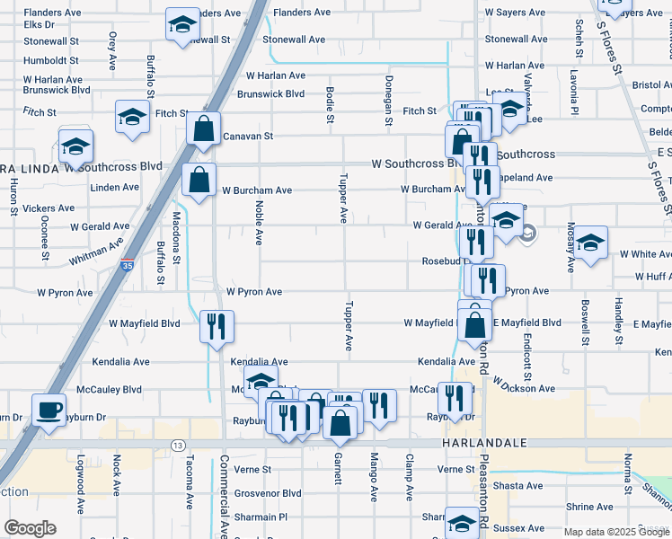 map of restaurants, bars, coffee shops, grocery stores, and more near 310 Rosebud Lane in San Antonio