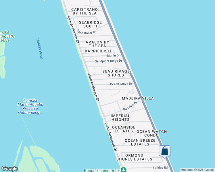 map of restaurants, bars, coffee shops, grocery stores, and more near 128 Ocean Grove Drive in Ormond Beach