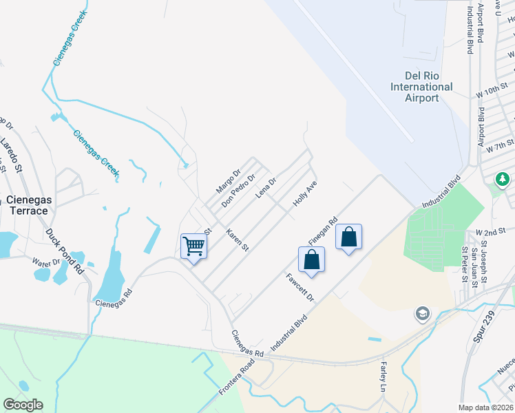map of restaurants, bars, coffee shops, grocery stores, and more near 125 Lena Drive in Del Rio