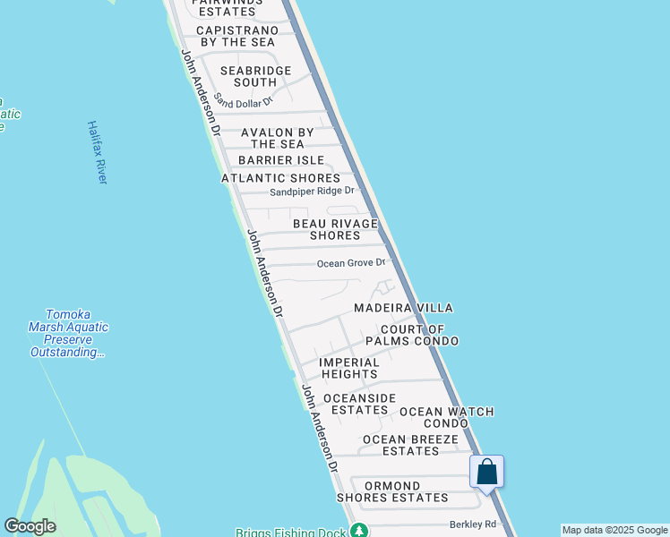 map of restaurants, bars, coffee shops, grocery stores, and more near 118 Ocean Grove Drive in Ormond Beach
