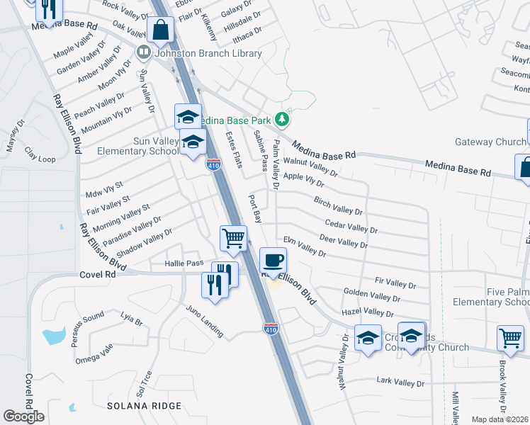 map of restaurants, bars, coffee shops, grocery stores, and more near 6318 Loyola Beach in San Antonio