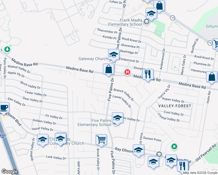 map of restaurants, bars, coffee shops, grocery stores, and more near 6810 Dominic Valley in San Antonio