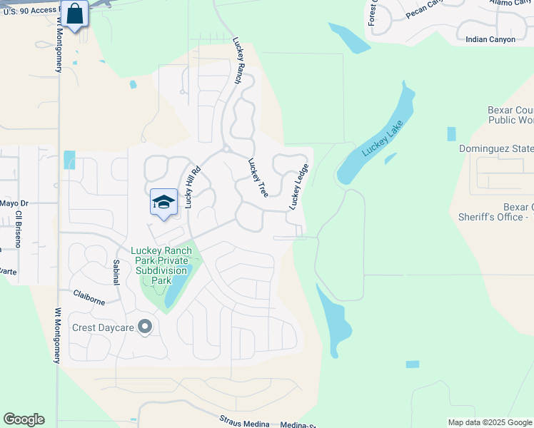 map of restaurants, bars, coffee shops, grocery stores, and more near 11750 Luckey Ledge in San Antonio