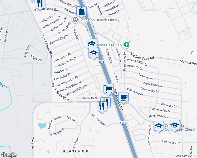 map of restaurants, bars, coffee shops, grocery stores, and more near 7018 Hallie Spirit in San Antonio