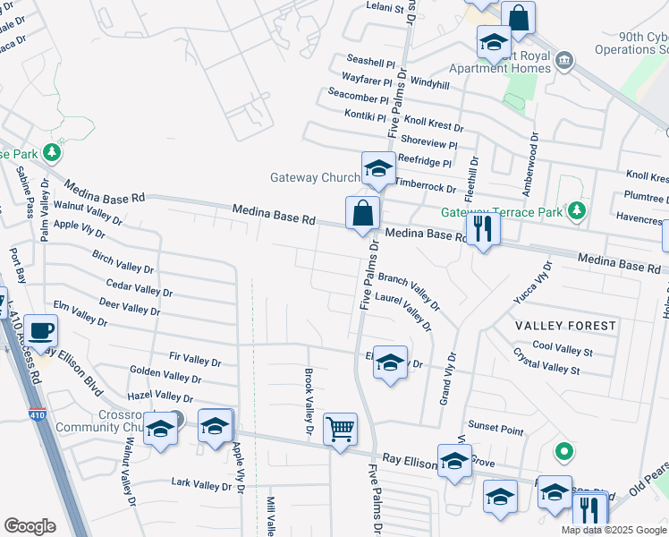 map of restaurants, bars, coffee shops, grocery stores, and more near 5927 Autumn Palms in San Antonio