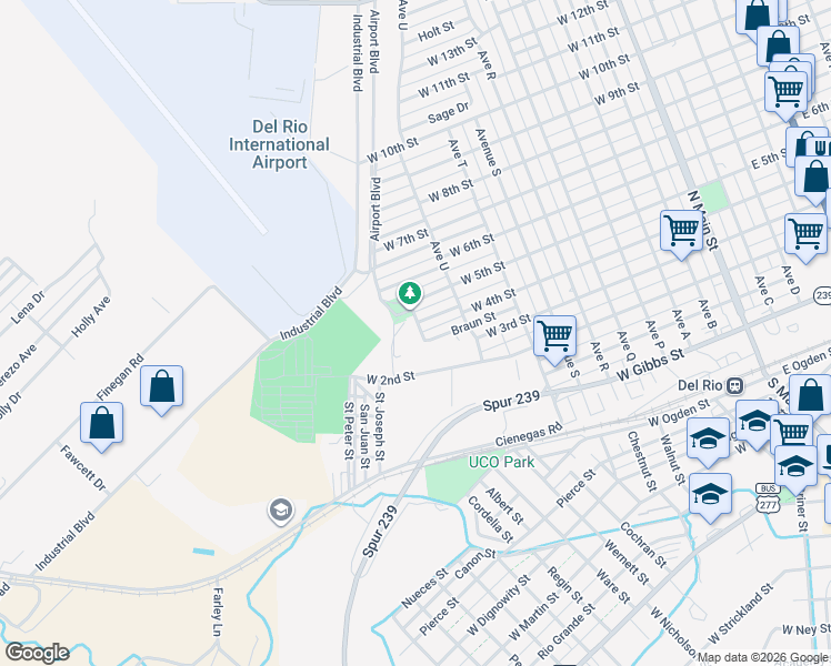 map of restaurants, bars, coffee shops, grocery stores, and more near 504 Avenue V in Del Rio
