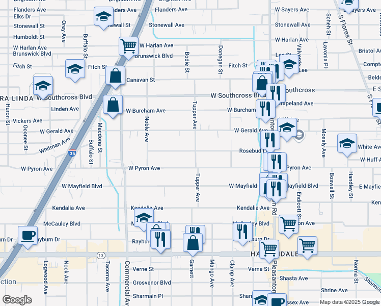 map of restaurants, bars, coffee shops, grocery stores, and more near 310 Rosebud Lane in San Antonio