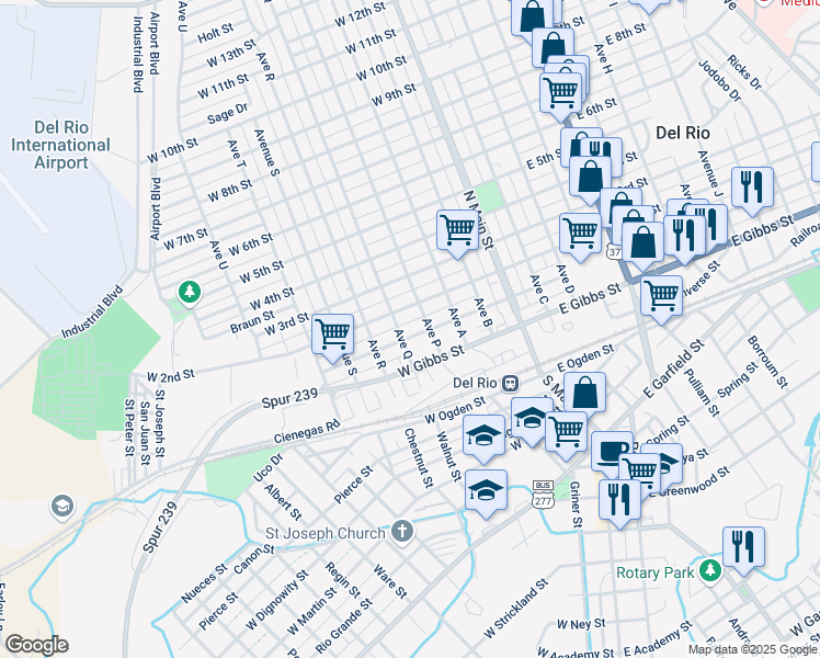 map of restaurants, bars, coffee shops, grocery stores, and more near 409 West 1st Street in Del Rio
