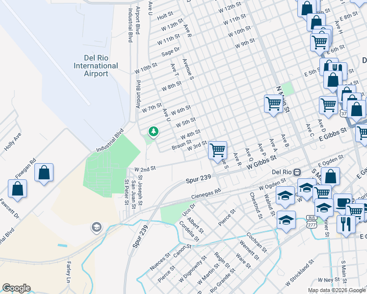 map of restaurants, bars, coffee shops, grocery stores, and more near 815 West 3rd Street in Del Rio