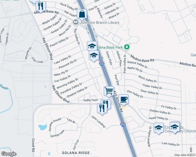 map of restaurants, bars, coffee shops, grocery stores, and more near 7018 Hallie Spirit in San Antonio