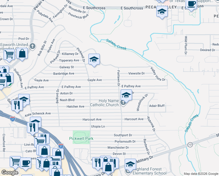 map of restaurants, bars, coffee shops, grocery stores, and more near 459 Anton Drive in San Antonio