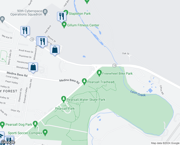 map of restaurants, bars, coffee shops, grocery stores, and more near 4770 Military Drive West in San Antonio