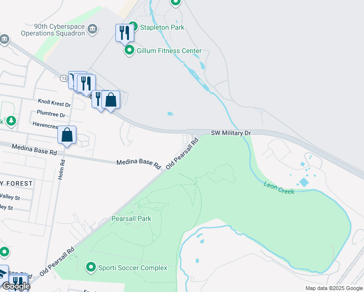 map of restaurants, bars, coffee shops, grocery stores, and more near 4770 Military Drive West in San Antonio