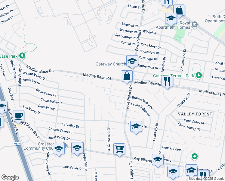 map of restaurants, bars, coffee shops, grocery stores, and more near 5954 Tina Park in San Antonio
