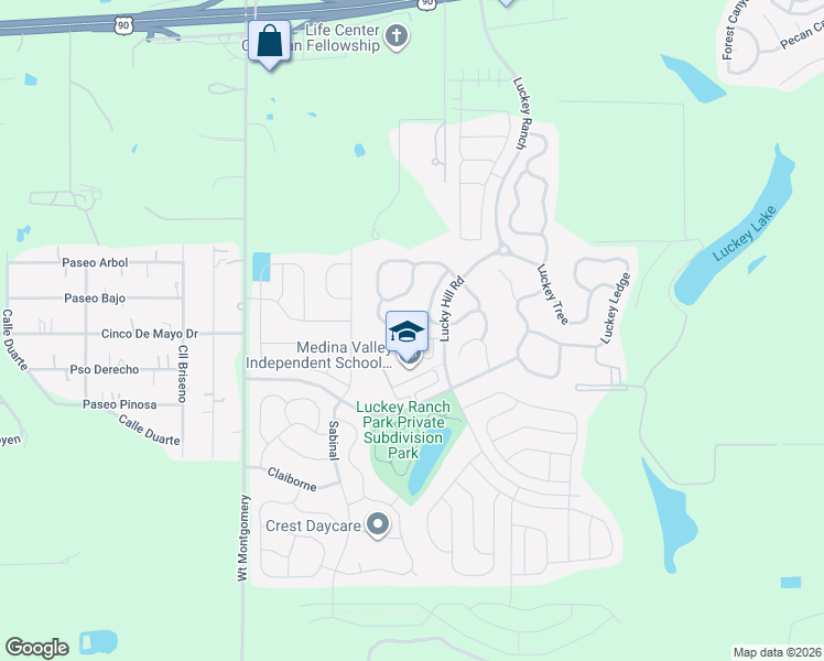 map of restaurants, bars, coffee shops, grocery stores, and more near 6659 Luckey Pine in San Antonio