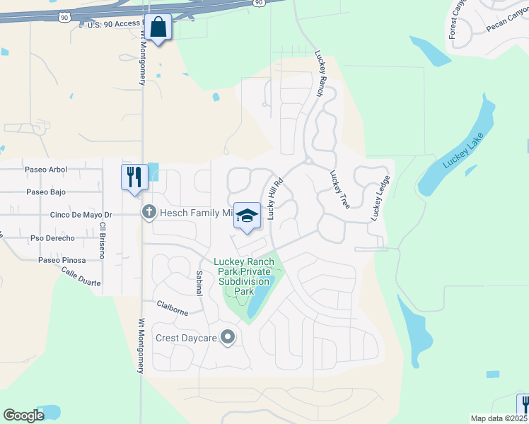 map of restaurants, bars, coffee shops, grocery stores, and more near 6659 Luckey Pine in San Antonio