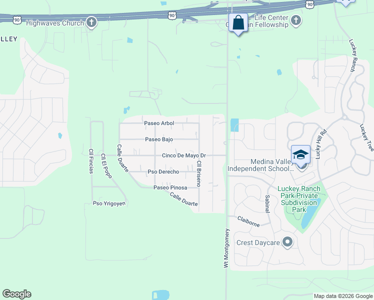 map of restaurants, bars, coffee shops, grocery stores, and more near 12518 Paseo Bajo in San Antonio