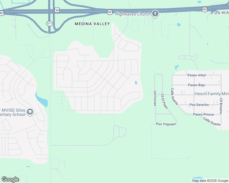 map of restaurants, bars, coffee shops, grocery stores, and more near 6654 Kingsley Edge in San Antonio
