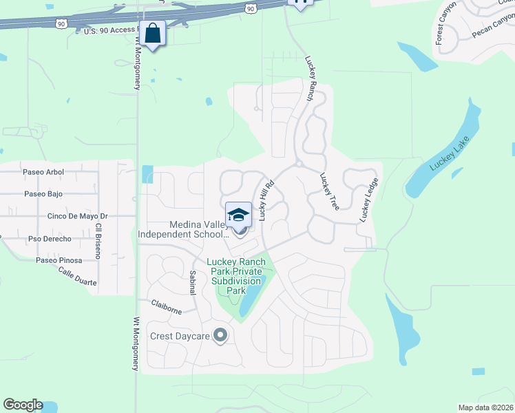 map of restaurants, bars, coffee shops, grocery stores, and more near 6639 Luckey Pine in San Antonio