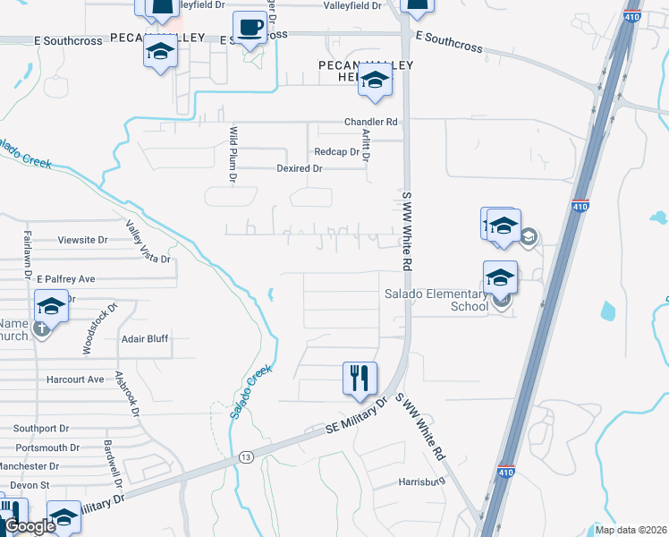 map of restaurants, bars, coffee shops, grocery stores, and more near 166 Jo Marie Street in San Antonio