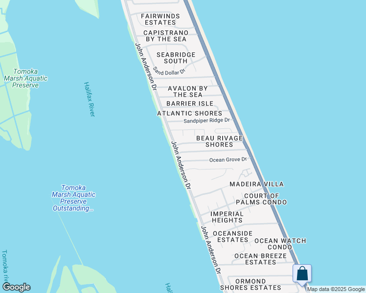 map of restaurants, bars, coffee shops, grocery stores, and more near 142 Beau Rivage Drive in Ormond Beach